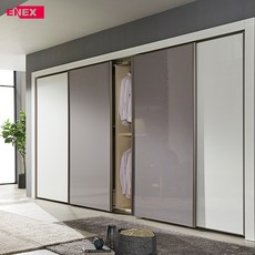 NEW 유로 글로시 슬라이딩 붙박이장 300cm (실속형), 화이트 그레이