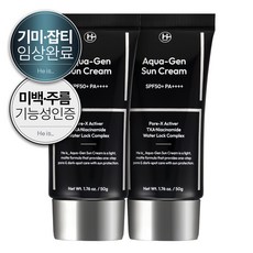 히이즈 아쿠아젠 선크림 남성 데일리 기능성 자외선 차단제 SPF50+ PA++++, 2개, 50g