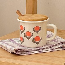 픽유아 법랑용기 법랑 주전자 다용도 계량컵, H. 350ml 작은 붉은 꽃 물컵 미세한 결함 있음