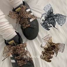 블링살롱 1+1 2개세트 110cm 시스루 호피 레오파드 운동화끈 2컬러 세트 오간자 40mm 쉬폰 신발끈 신꾸 리본