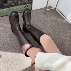 둥근코 통굽 플랫폼 오버솔 옆지퍼 와이드 롱부츠