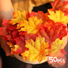 단풍 조화 잎 모형 인조 나뭇잎 낙엽 50pcs 대용량 [진짜같은 단풍나무 인테리어 장식 촬영 소품], 1세트, 단풍잎