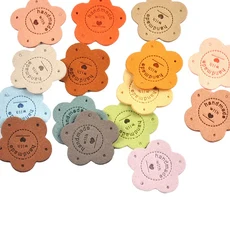 꽃모양 레터 엠보싱 PU 가죽 라벨 핸드메이드 액세서리 바느질 의류 장식 태그 c4012 3.6cm 20개, 16 Mixed-20Pcs