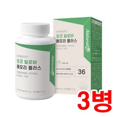 네추럴라이즈 징코 빌로바 메모리 플러스 650mg x 180캡슐 은행잎추출물 비타민B6 비타민D 아연 함유 건강기능식품, 3개, 180정