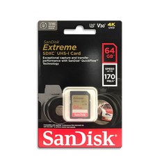 SanDisk Extreme 32G/64G/128G SD V30UHS-I U3 高速記憶卡，讀取速度高達 180MB/s，專業攝影首選, 1個, 64GB 170MB, 64GB