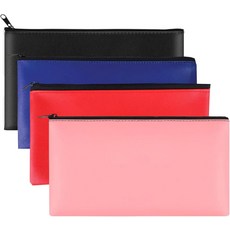 지퍼가 달린 4피스 머니백 11x6.1인치 캐시백 PU 가죽 머니 파우치 은행 봉투 지폐 수표 송장 현금 및 동전블랙 블루 레드 핑크 4팩, 1_4 Packs