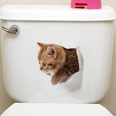 3D 고양이 개 햄스터 벽 스티커 욕실 홈 장식 아이 방 귀여운 동물 비닐 데칼 구멍보기 화장실, 06 Cat5