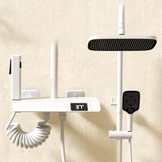 菲勒衛浴 全銅智能恆溫花灑套裝 淋浴沐浴器 家用衛浴 數顯增壓滿天星蓮蓬頭花灑, 1個, 白色