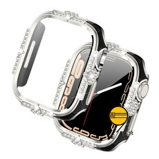 電鍍鑲鑽硬殼 保護殼 適用 Apple Watch 錶殼, 1個, 電鍍閃鑽表殼銀黑色,40mm