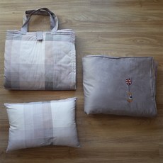 Fancy Baby Collection 兒童精梳棉兩用被睡墊三件組 貝爾熊刺繡 藍格/灰格 大童款, 灰格