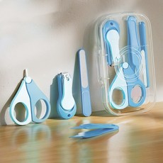 嬰兒指甲護理組 安全防夾設計 軟硅膠手柄, 1個, 藍色【4件組+盒子】