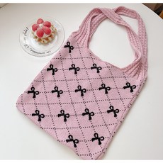 리본 자수 니트 쇼퍼 뜨개 여름 숄더 보부상 가방 no.114