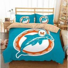 NFL 미식축구 마이애미 돌핀스 이불 배게 커버 세트 (싱글 더블) Miami Dolphins Duvet Cover Set, 포함