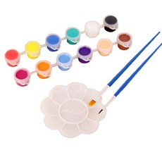 12色罐裝丙烯顏料繪畫組：調色盤、刷具全套，塗鴉美勞美術壓克力顏料彩繪首選, 一組, 詳見圖示, 1套