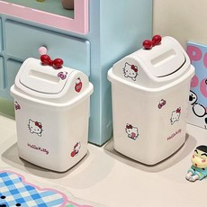 캐릭터 고양이 키티 스윙 거실 욕실 주방 휴지통 인테리어 쓰레기통, 화이트