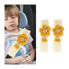 Sandfren Flower 자동차 안전 벨트 커버 귀엽고 편안한 차량 안전벨트 목 어깨 보호 쿠션 2개 여성용 시트 스트랩 매트 패드 트럭 SUV 세단용 범용 (옐로우), 옐로우