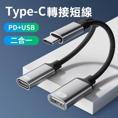 Type-C二合一轉接短線，USB PD快充分接線，OTG充電短線，Type-C分接線, 1個