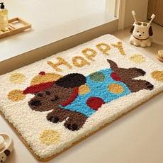 DEXI 부드러운 도톰 극세사 욕실 화장실 현관 미끄럼방지 논슬립 프리미엄 욕실 발매트 침대 귀여운, HAPPY