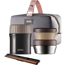 THERMOS 膳魔師 保溫便當盒5件組 TKLG-1000 5件, 布朗尼黑BK, 1組