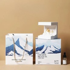 擴香石香薰擺件 附氛圍燈光 小夜燈 創意香氛 生日禮物 日照金山香薰擺件, 色光(金色)工山[禮盒裝],淡雅藍風鈴