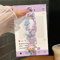 泡泡瑪特 手機鏈 串珠掛飾, 1個, 萌粒配件合金米珠鏈【紫色+墊片】