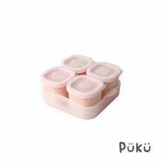 PUKU 藍色企鵝 午茶甜果醬矽膠副食品儲存盒4入(含托盤)(三色) 寶寶副食品分裝盒, 草莓醬, 1個, 65ml