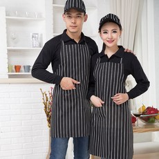 간편착용 방수 스트라이프 앞치마 커플앞치마 윤식당앞치마, 2개, 블랙