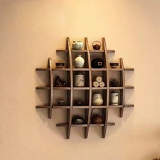 벽걸이 격자 수납 벌집 원목 다도 주방정리 진열대 선반 다크 다중 칸 70x70cm, 라이트 다중 칸 70x70cm