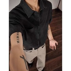 CULT紮染短袖襯衫男夏季復古潮牌百搭冰絲襯衣美式高街休閒上衣