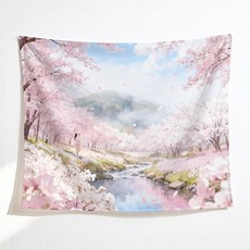 자연 풍경 대형 패브릭 포스터 벽걸이 거실 침실 인테리어 가리개천, 08.벚꽃 강가