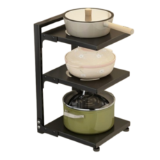 심프티 높이조절 프라이팬 냄비 정리대, 1개, 블랙, 3단