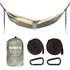 Klymit 더블 와이드 캠핑 해먹 181.4kg(400파운드) 용량 튼튼한 스트랩과 카라비너 포함 - 네비게이터 시리즈 그린, Klymit 더블 와이드 캠핑 해먹 181.4kg(40