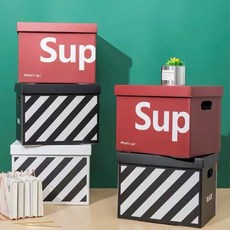 유진오피스 종이 정리함 다용도 상자 이사박스 종이 수납함 정리 보관함 팬트리 수납용 장난감 침대 용품 서류 문구, 화이트스트라이프, 1개