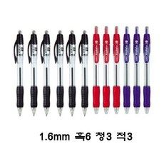 동아 애니볼 501 노크식 볼펜, 1세트, 1.6 혼합 12개 (흑6청3적3)