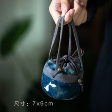 小布點主人單杯收納袋 棉布水墨蠟染文玩首飾迷你小布茶具束口袋, 水墨蠟染已拼653件,小布點收納袋（7*9cm）, 1個
