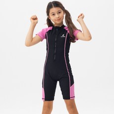 엘인보아 주니어 여아 실내수영복 반팔집업스윔슈트_배색핑크