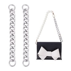 2개 알루미늄 커브 체인 지갑 스트랩 연장기 (Aolly 스프링 게이트 링 포함) 가방 교체 액세서리 실버 20x1.8x0.4cm, 은색