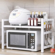 전자렌지 선반 2단 밥솥 오븐 에어프라이어 다이 전자레인지 렉 거치대 주방 수납 정리 보관함 넓이조절, 렌지선반2단 블랙, 블랙