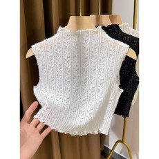 蕾絲假領子半高領無袖針織背心女秋冬百搭內搭疊穿打底衫
