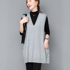 티류으스 여성 민소매 니트 롱 브이넥 조끼 CP165