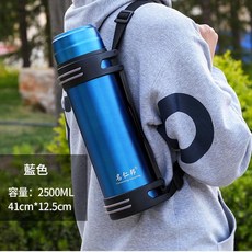 名仁邦 304不鏽鋼保溫壺 2500ML 戶外旅行便攜, 黑色 小碗揹帶杯刷, 1套, 1000ml