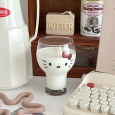 이이공브이샵 페이스 키티 유리컵 400ml 글라스 맥주컵 아이스커피잔, 1개, 레드리본