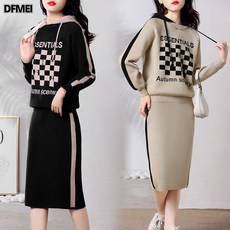 DFMEI 스타일리시한 커버살 슬림핏 캐주얼 스포티 세트 투피스 스웨터 스커트