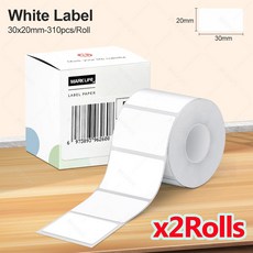 2인치 포켓 미니 열전사 프린터 무선 바코드 라벨 메이커 블루투스 휴대용 접착 사무실 상업, 2Rolls White 30x20mm