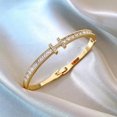 NovaLov 14K 도금 여성팔찌 큐빅 심플 링 원터치 패션 뱅글 팔찌