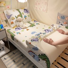 牀笠a類全棉學生宿舍上下鋪拼接牀牀單嬰兒牀罩兒童純棉牀墊套, 1個, 恐龍樂園:枕套一隻