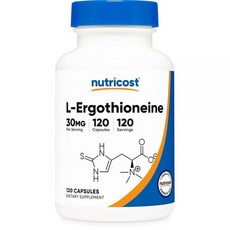 Nutricost L-Ergothioneine Supplement 30mg Per Serving 120 CAP 모자sules for Servings BOTTLE 보틀 - MU, Nutricost L-Ergothioneine Supp