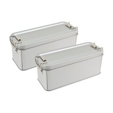 WDONAY 뚜껑이 있는 소형 금속 상자 2개 주석 도금 은빛 틴 도시락 보관 용기 버클 래치 포함 야외 피크닉 가정용 (150 x 60 65mm 실버), WDONAY 뚜껑이 있는 소형 금속 상자 2개, 주석