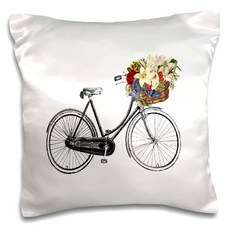 3dRose 블랙 앤 화이트 자전거 이미지 및 컬러 플라워 - 베개 커버 40.6 x 40.6cm (pc_224325_1)