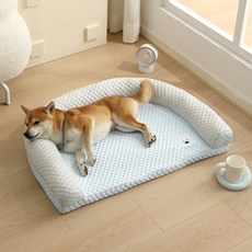 Tinduo 빨아쓰는 강아지 침대 여름 방석 고양이 쿠션 U자 모양, 연한 파란색, 1개